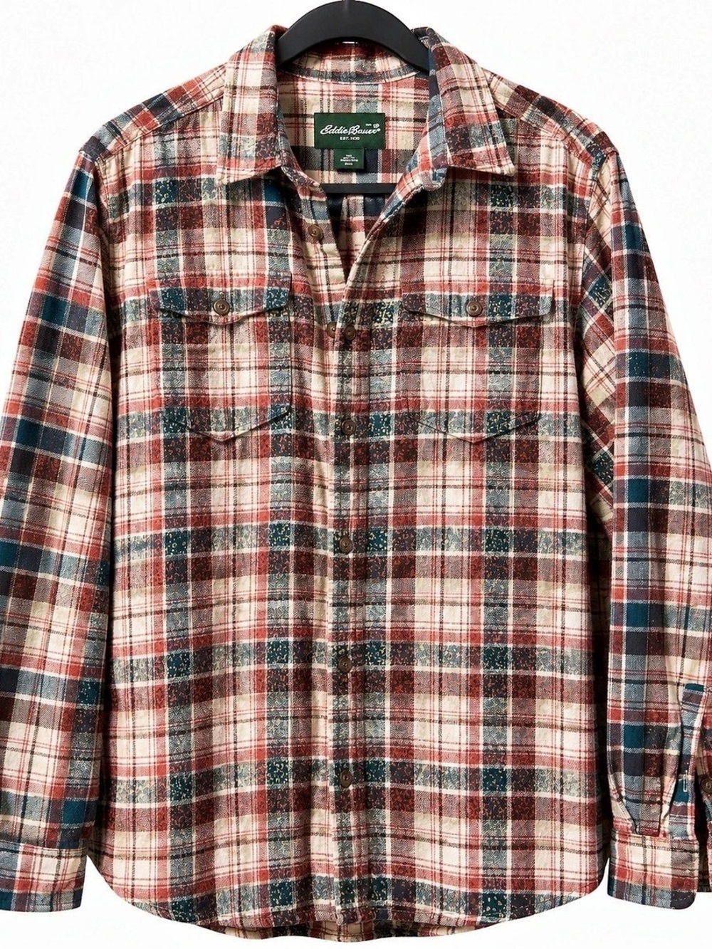 Eddie Bauer Plaid Flannel Shirt in Red & Green Size XL